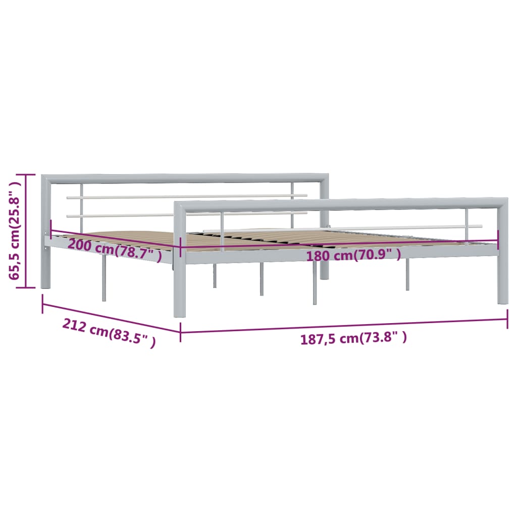 Bed Frame Grey and White Metal 180x200 cm Super King - OLBRIT