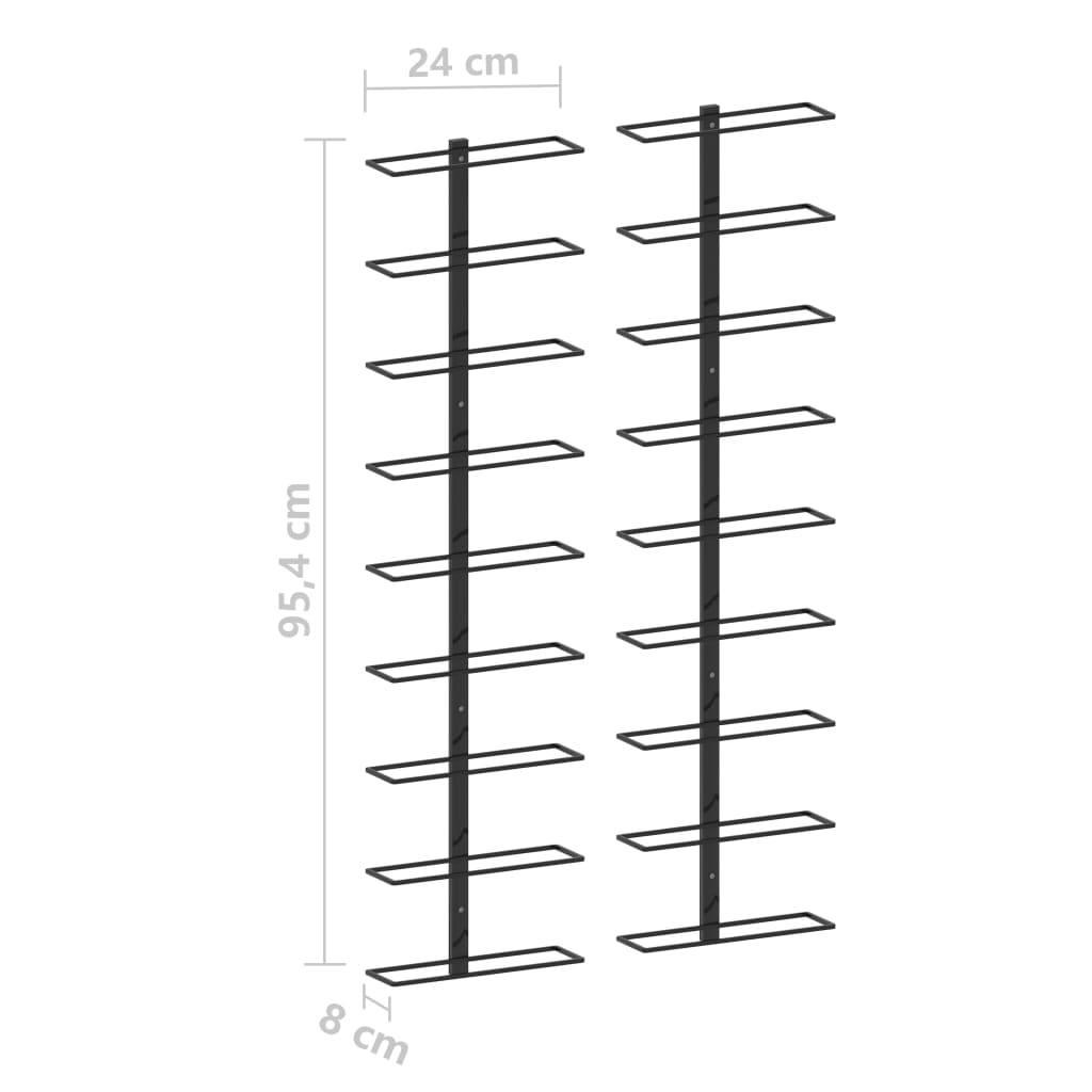 Wall-mounted Wine Racks for 18 Bottles 2 pcs Black Iron - OLBRIT