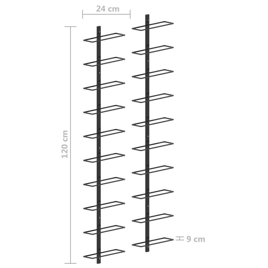 Wall-mounted Wine Racks for 20 Bottles 2 pcs Black Metal - OLBRIT