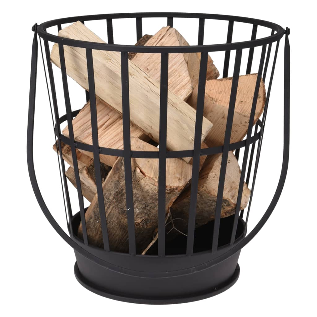 Fire Log Basket with Handle Metal Black - OLBRIT