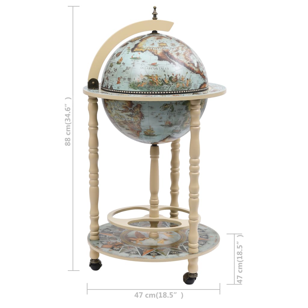 Globe Bar Wine Stand Eucalyptus Wood Blue - OLBRIT