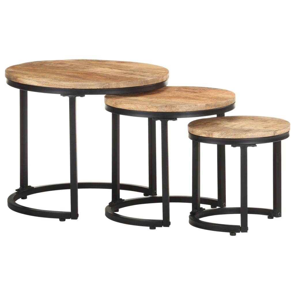 Side Tables 3 pcs Rough Mango Wood - OLBRIT