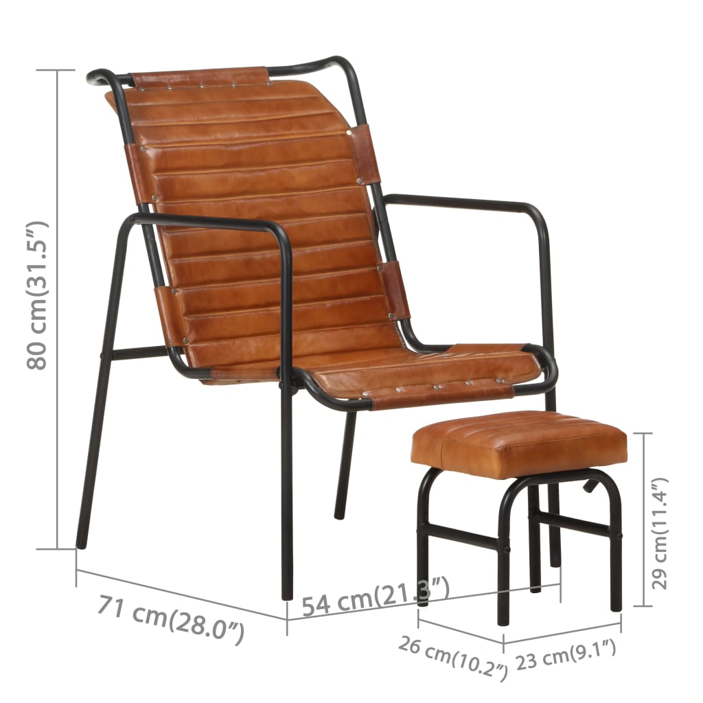 Relaxing Armchair with a Footrest Brown Real Leather - OLBRIT