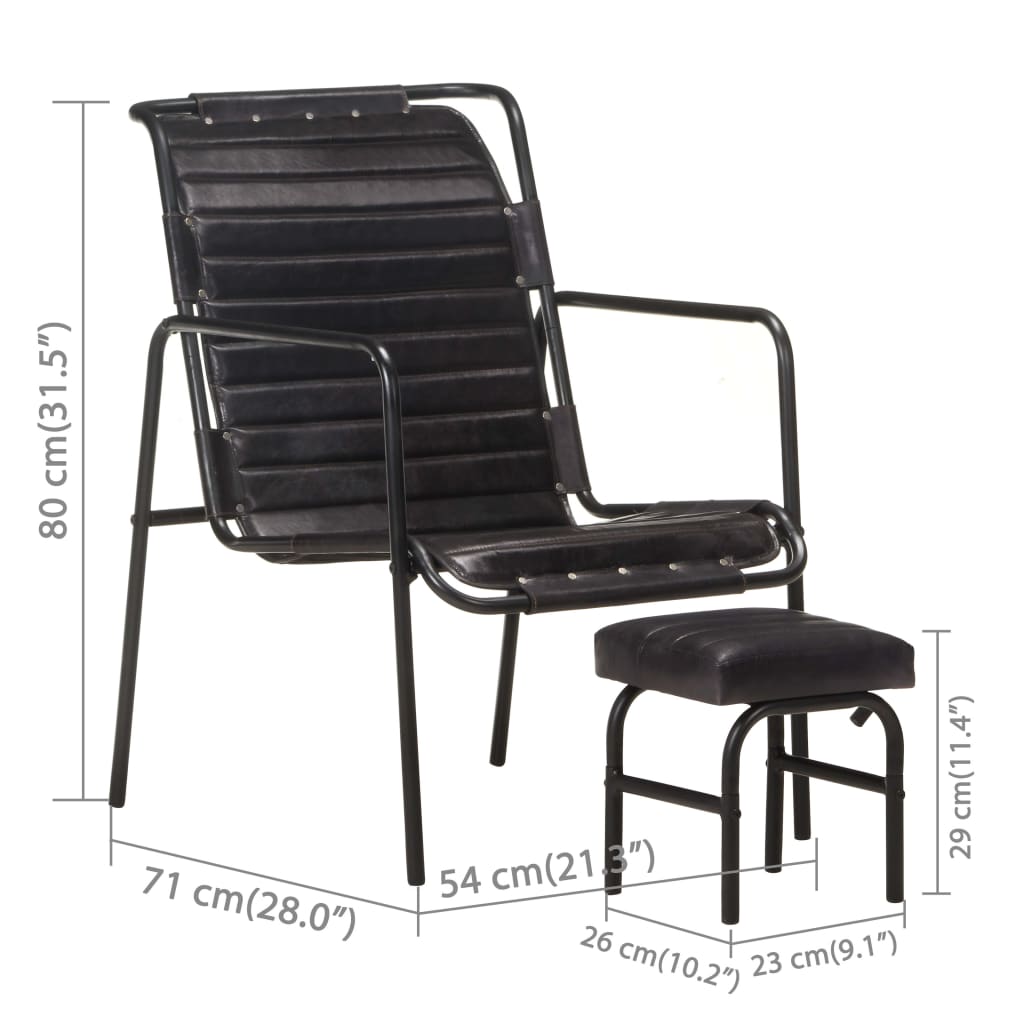 Relaxing Armchair with a Footrest Black Real Leather - OLBRIT
