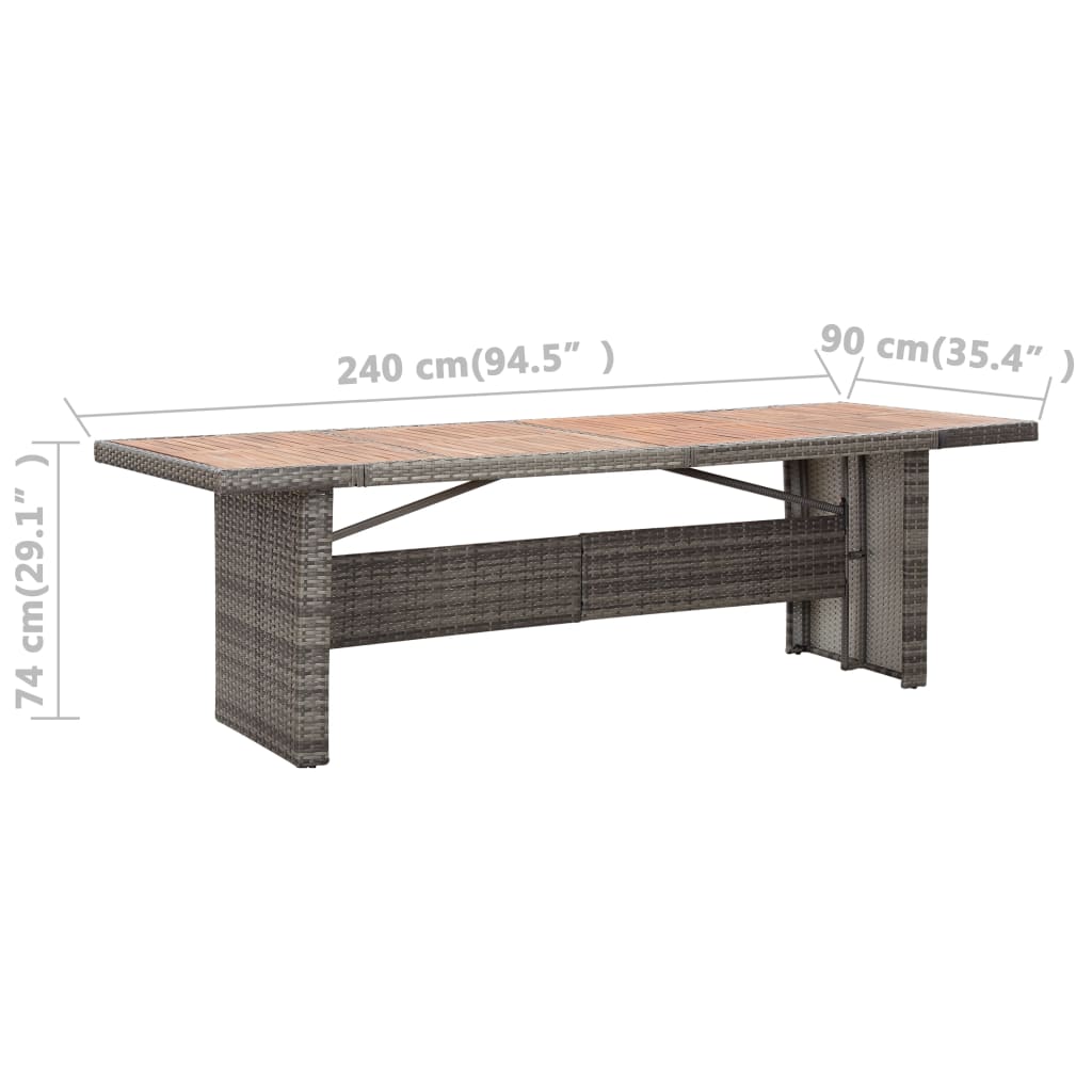 Garden Table 240x90x74 cm Poly Rattan and Solid Acacia Wood - OLBRIT