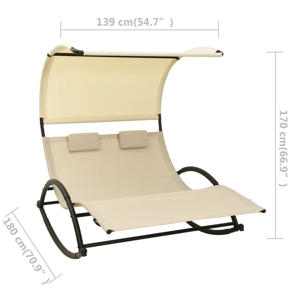 Double Sun Lounger with Canopy Textilene Cream - OLBRIT