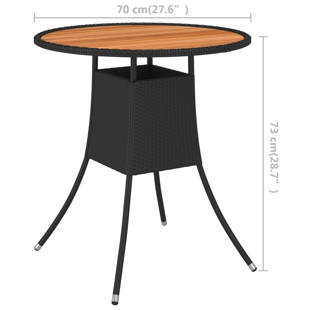 Garden Dining Table Black Ø 70 cm Poly Rattan and Solid Acacia Wood - OLBRIT
