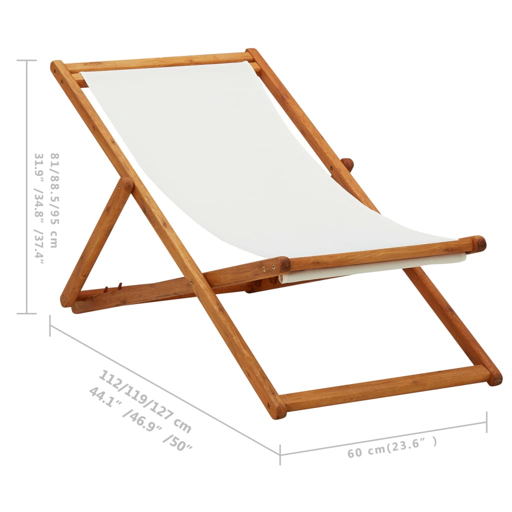 Folding Beach Chair Eucalyptus Wood and Fabric Cream White - OLBRIT
