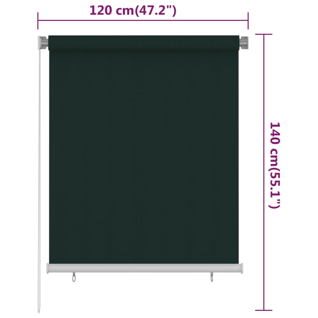 Outdoor Roller Blind 120x140 cm Dark Green HDPE - OLBRIT