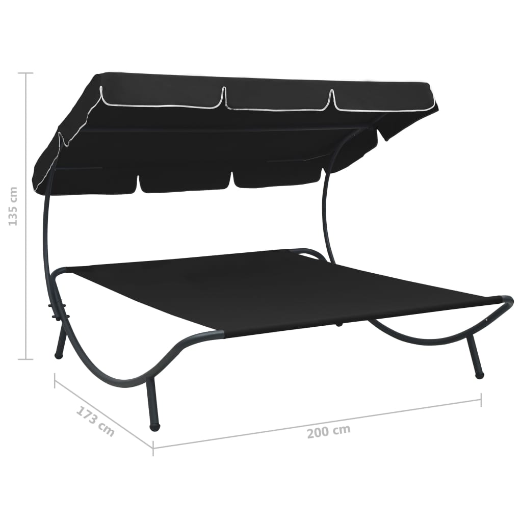 Outdoor Lounge Bed with Canopy Black - OLBRIT