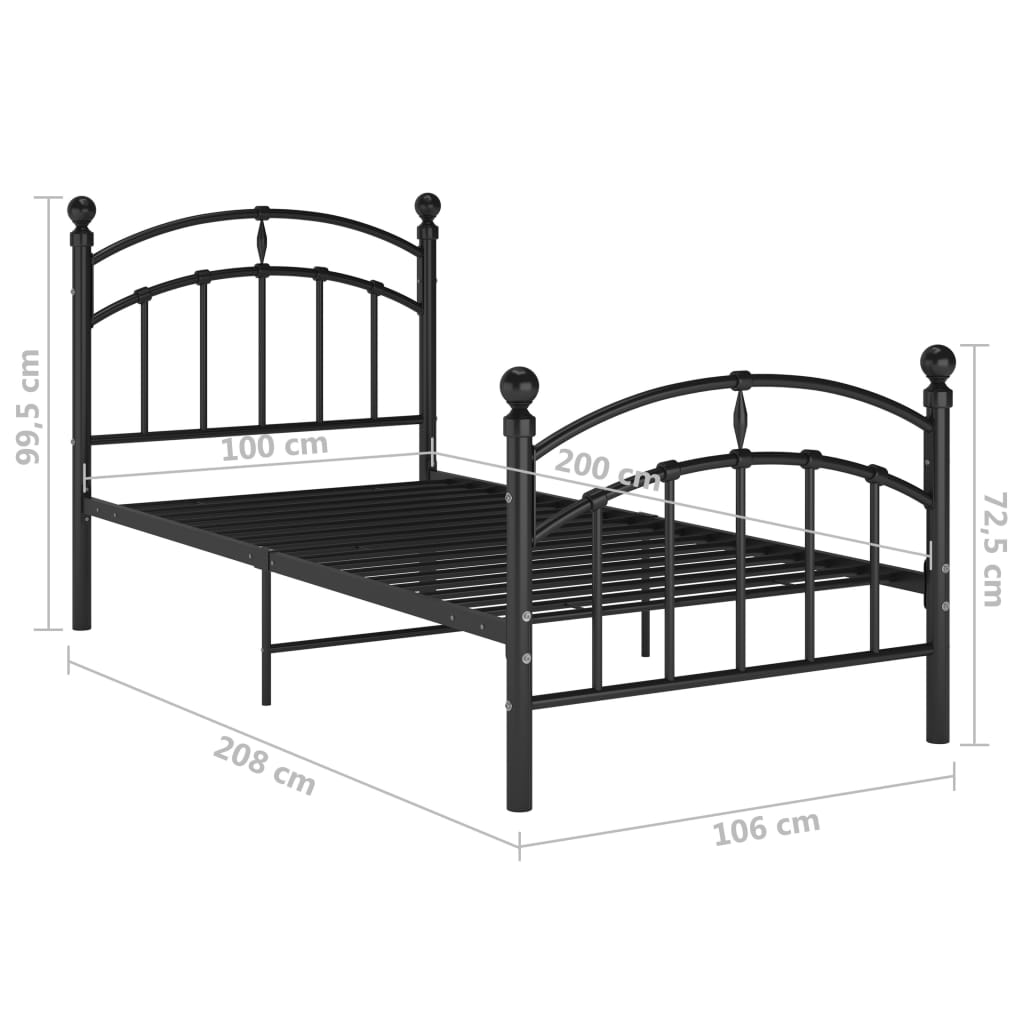 Bed Frame Black Metal 100x200 cm - OLBRIT