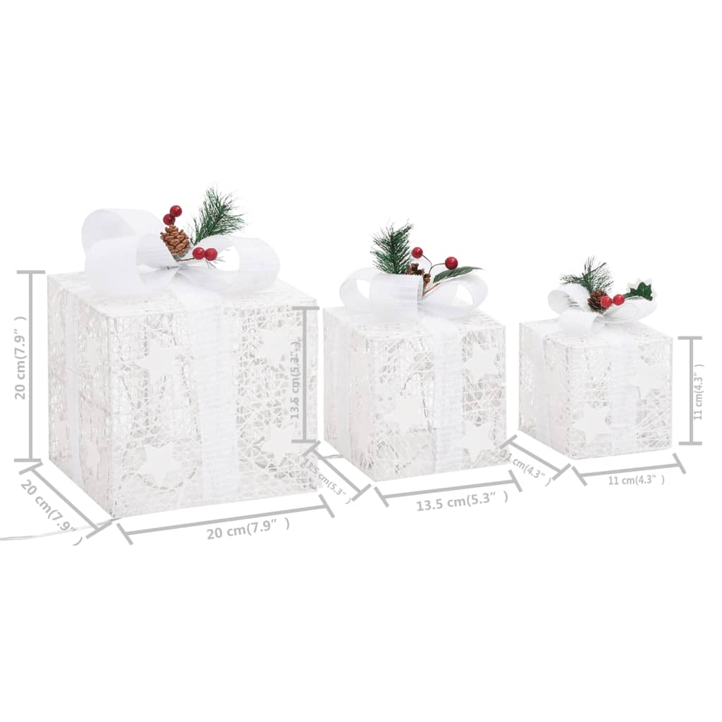 Decorative Christmas Gift Boxes 3 pcs White Outdoor Indoor - OLBRIT