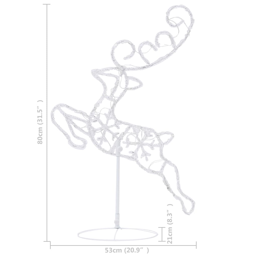 Acrylic Christmas Flying Reindeer & Sleigh 260x21x87cm Warm White - OLBRIT