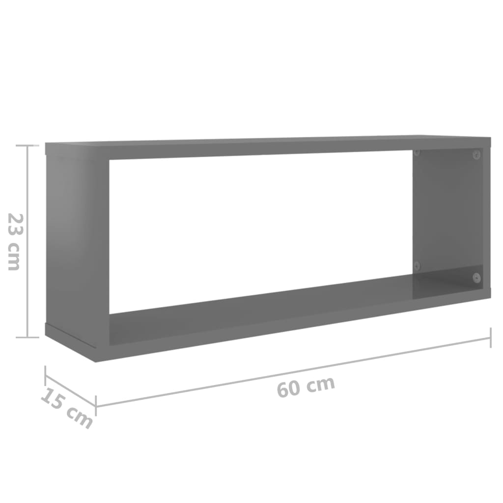 Wall Cube Shelf 6 pcs High Gloss Grey 60x15x23 cm Engineered Wood - OLBRIT
