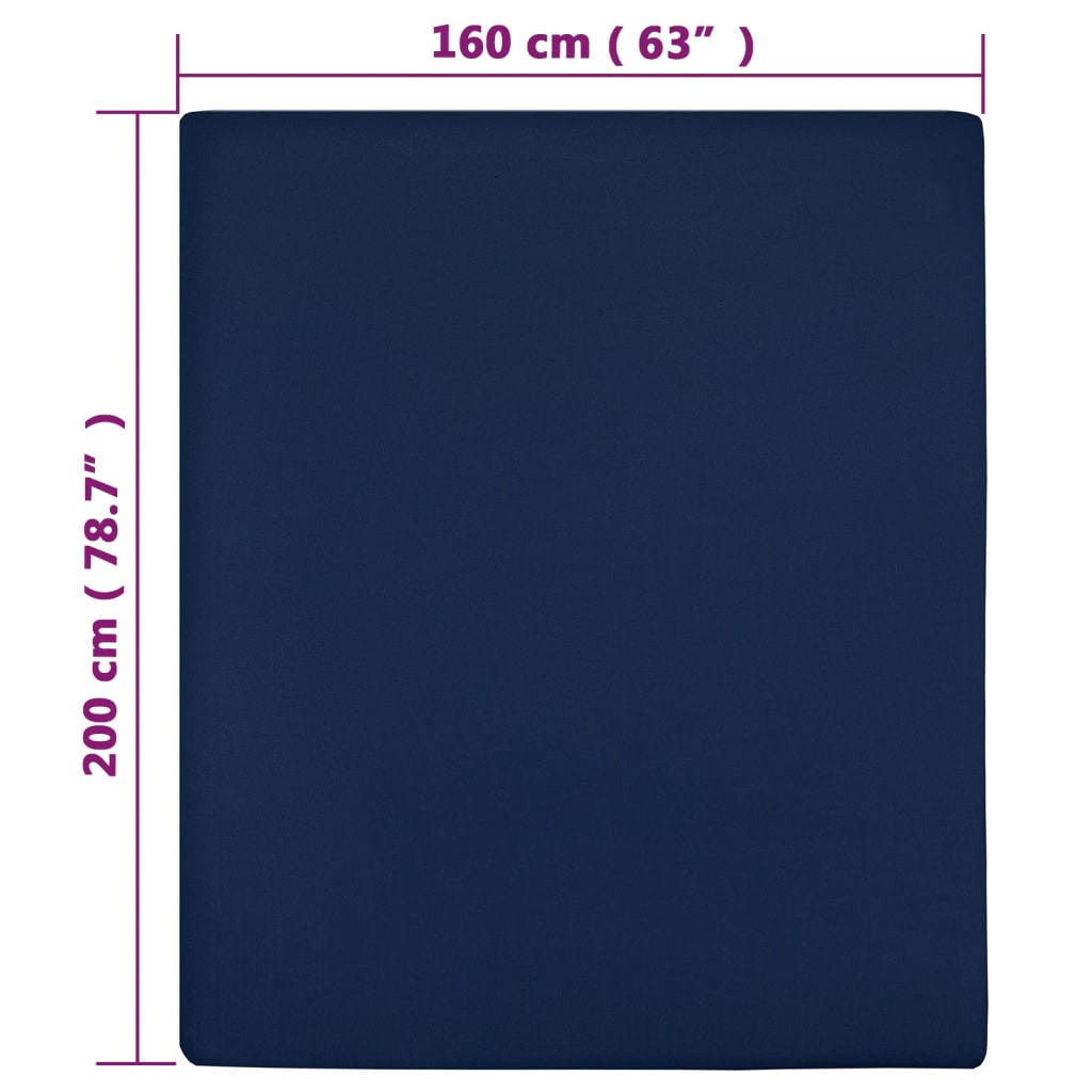 Jersey Fitted Sheets 2 pcs Navy Blue 160x200 cm Cotton - OLBRIT
