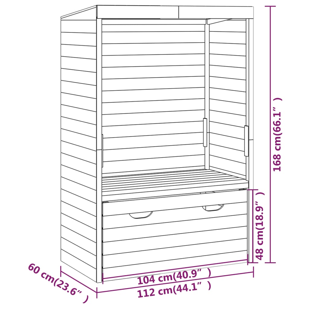 Strandkorb with Drawer 112x60x168 cm Solid Wood Pine - OLBRIT
