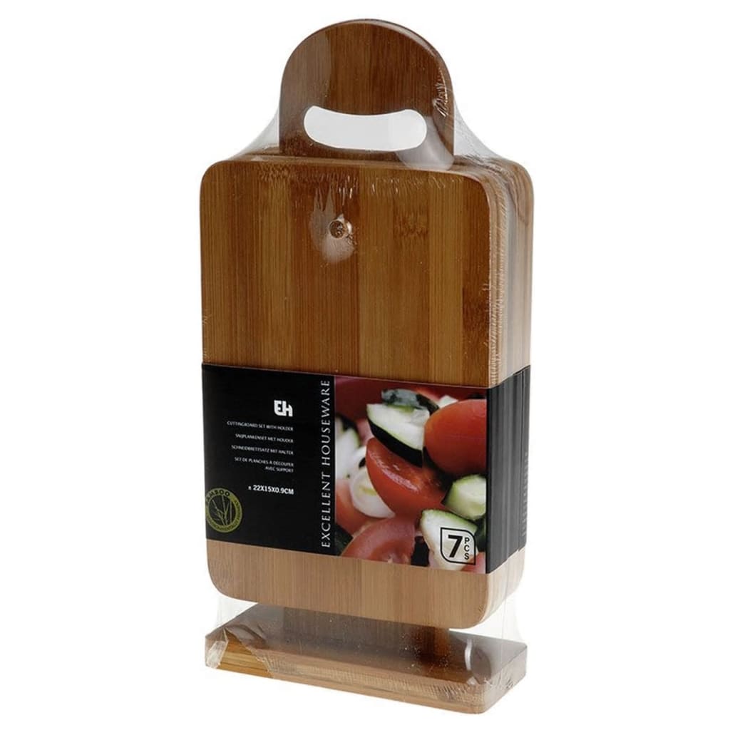 7 Piece Chopping Board Set with Stand Bamboo - OLBRIT