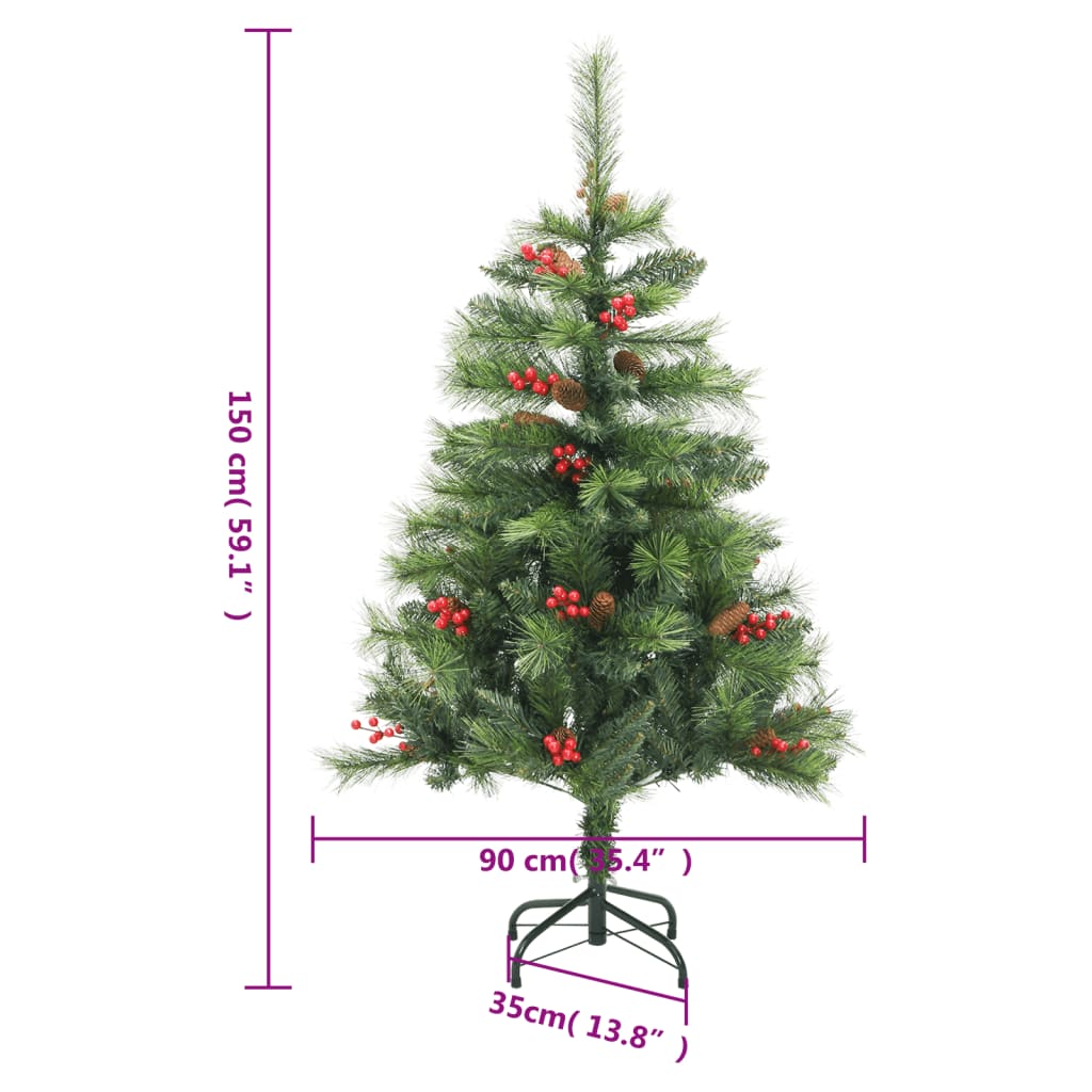 Artificial Hinged Christmas Tree with Cones and Berries 150 cm - OLBRIT