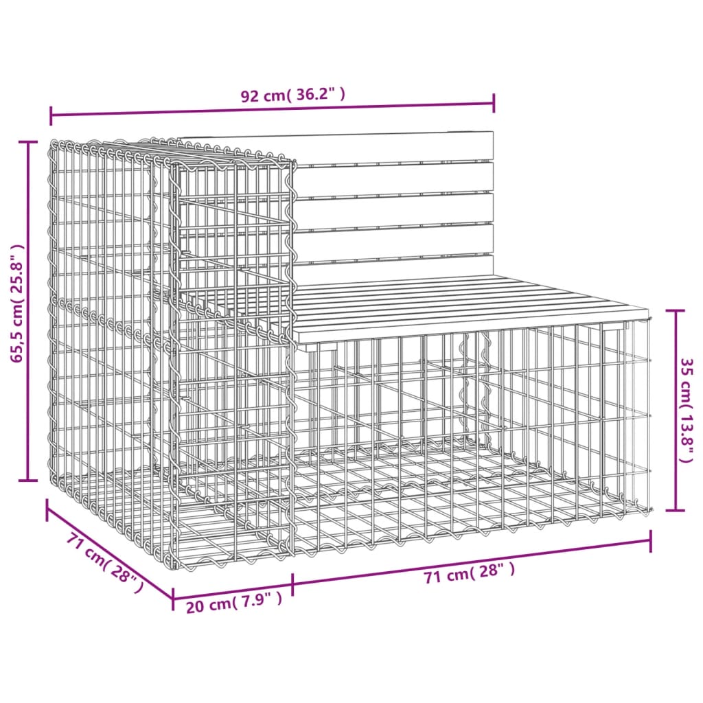 Garden Bench Gabion Design 92x71x65.5 cm Solid Wood Pine - OLBRIT
