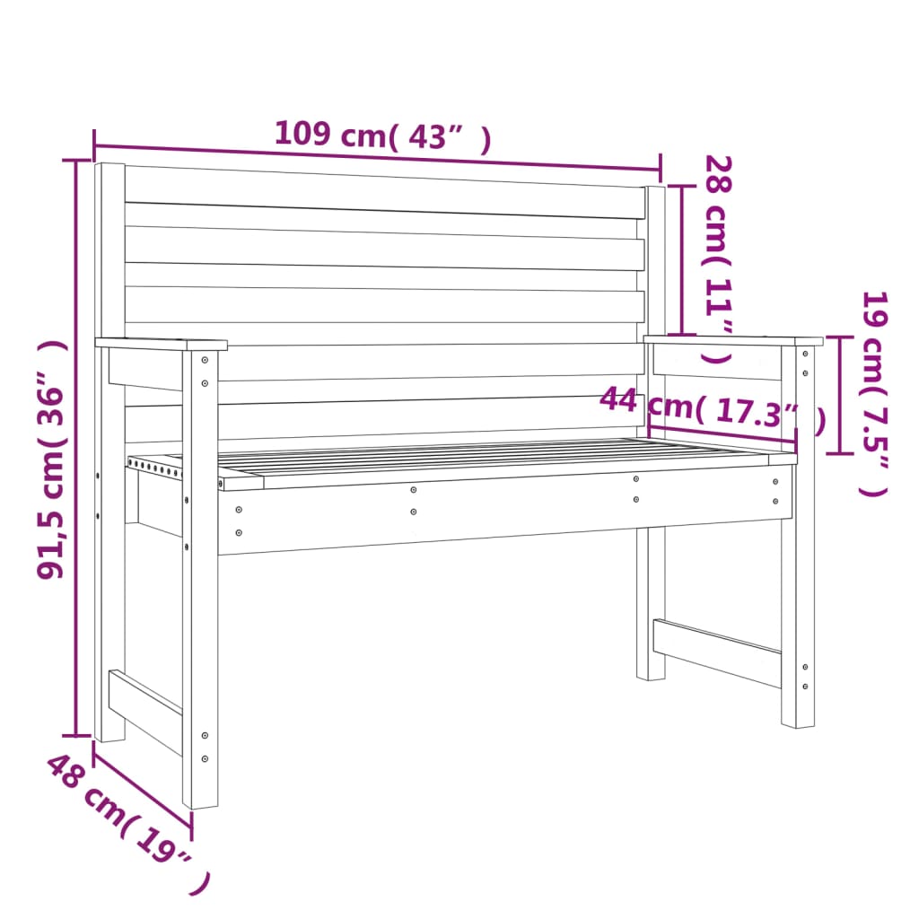 Garden Bench 109x48x91.5 cm Solid Wood Douglas - OLBRIT