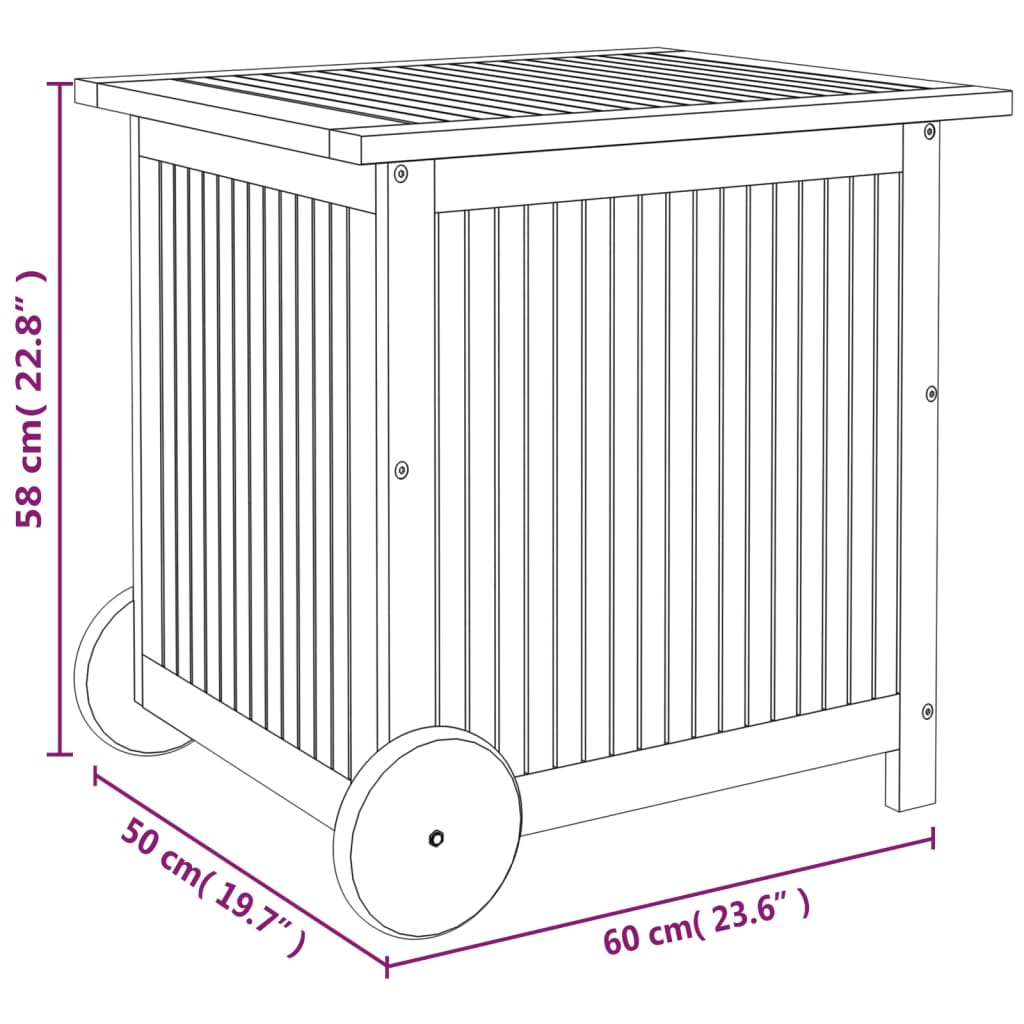 Garden Storage Box with Wheels 60x50x58 cm Solid Wood Acacia - OLBRIT
