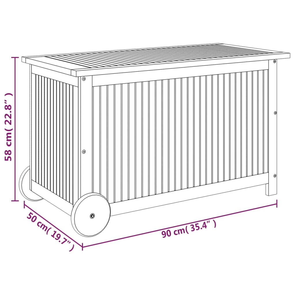 Garden Storage Box with Wheels 90x50x58 cm Solid Wood Acacia - OLBRIT