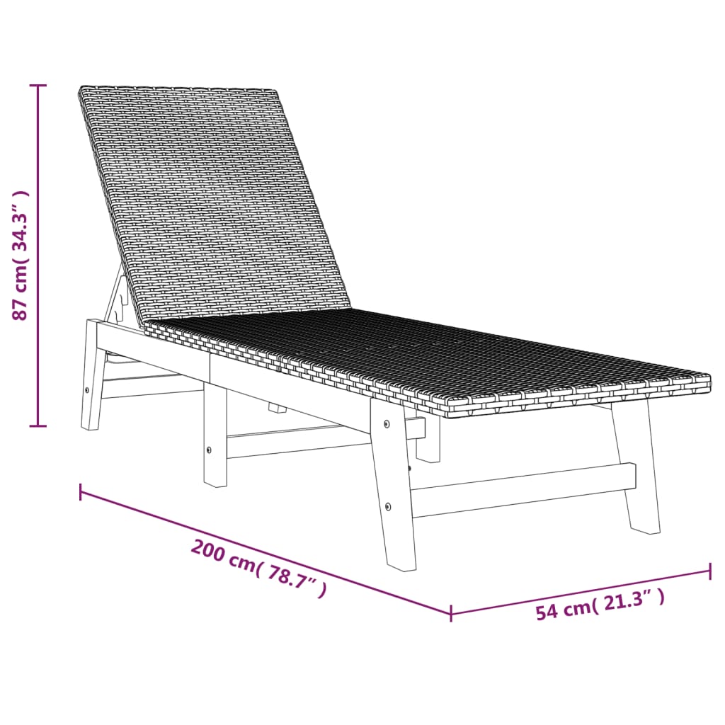 Sun Lounger Black and Brown Poly Rattan & Solid Wood Acacia - OLBRIT