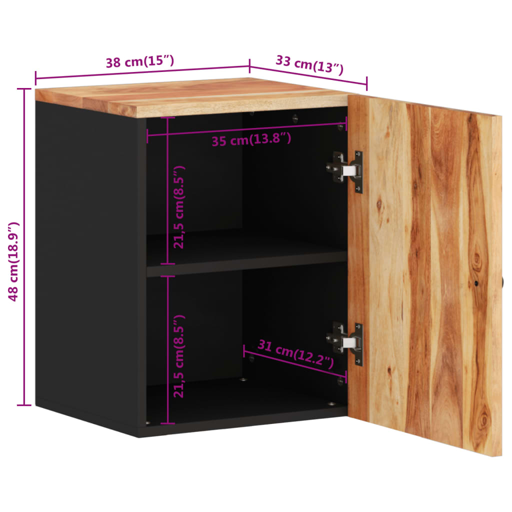 Bathroom Wall Cabinet 38x33x48 cm Solid Wood Acacia - OLBRIT