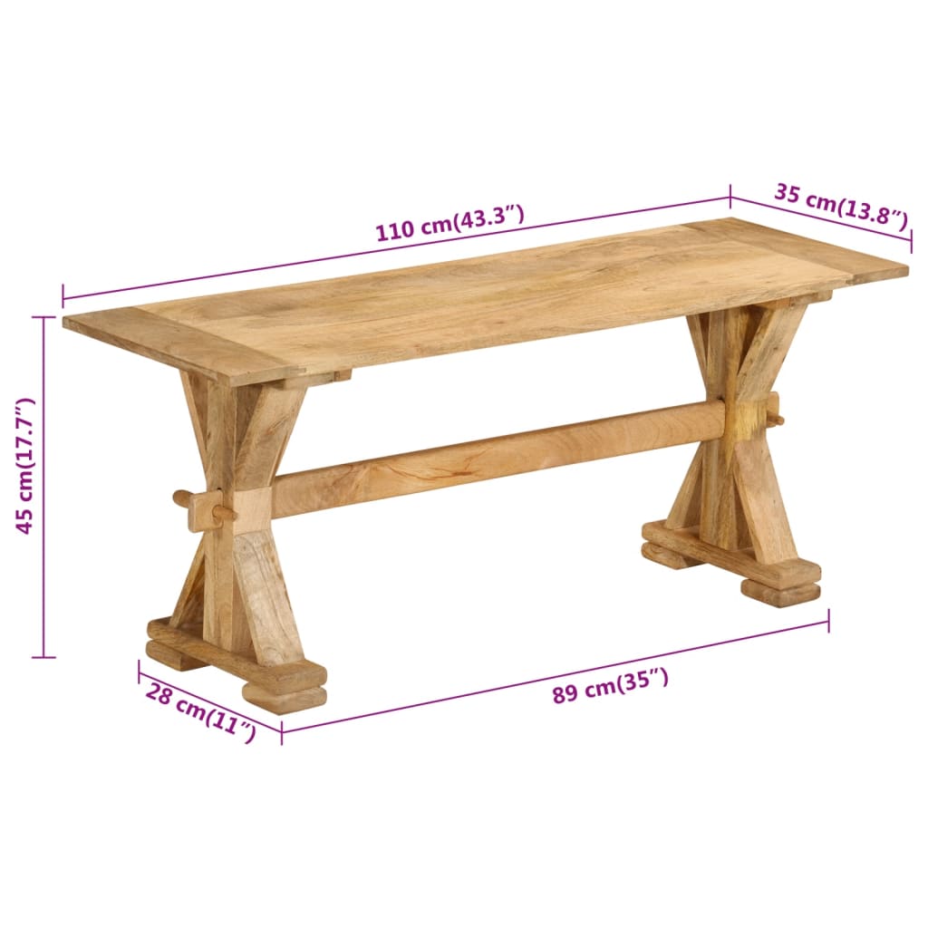 Bench 110x35x45 cm Solid Wood Mango - OLBRIT