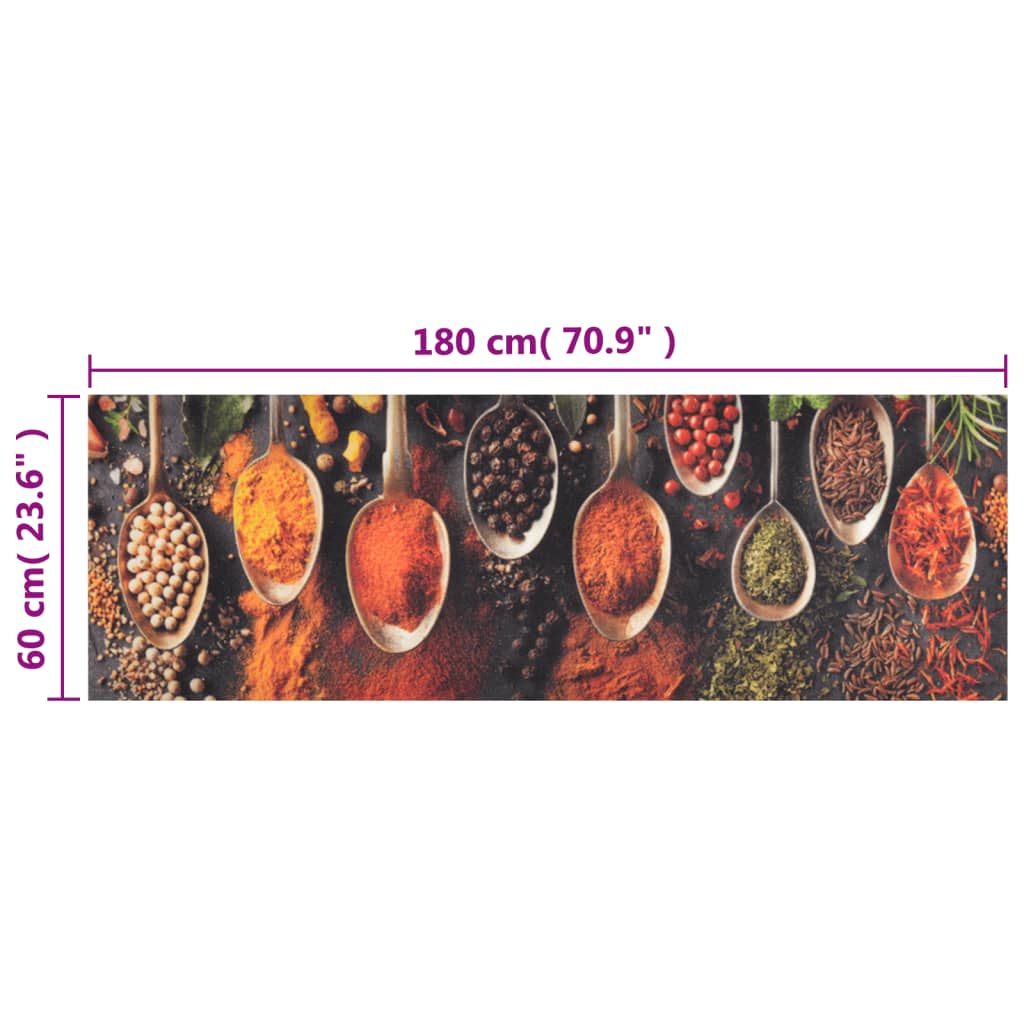 Kitchen Rug Washable Spoon & Spices 60x180 cm Velvet - OLBRIT