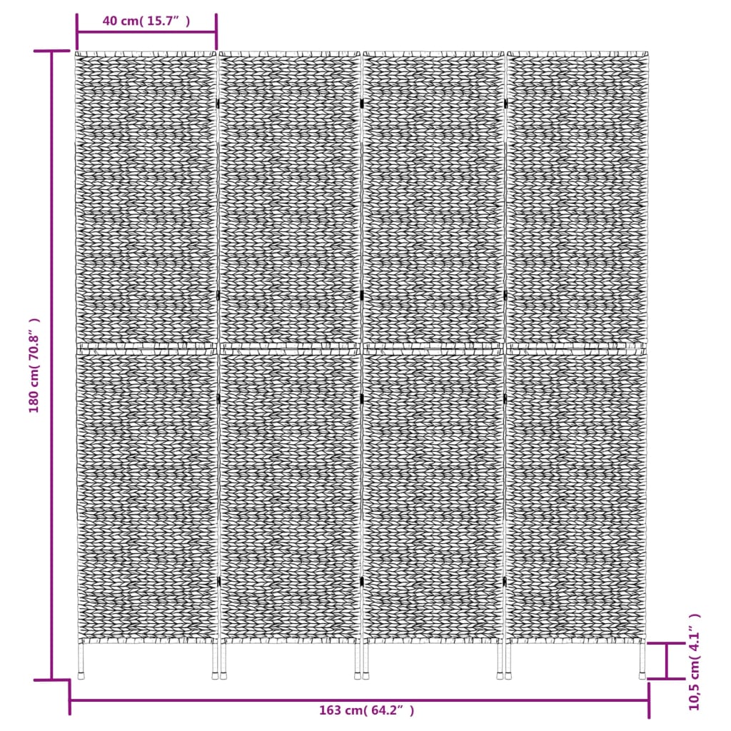 Room Divider 4-Panel Brown 163x180 cm Water Hyacinth - OLBRIT
