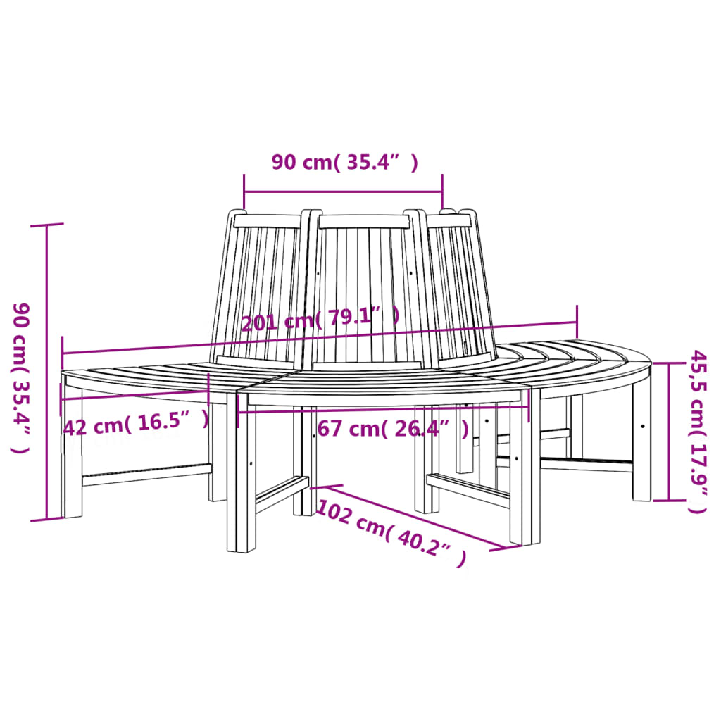 Tree Benches 2 pcs Half Round Ø201 cm Solid Wood Teak - OLBRIT