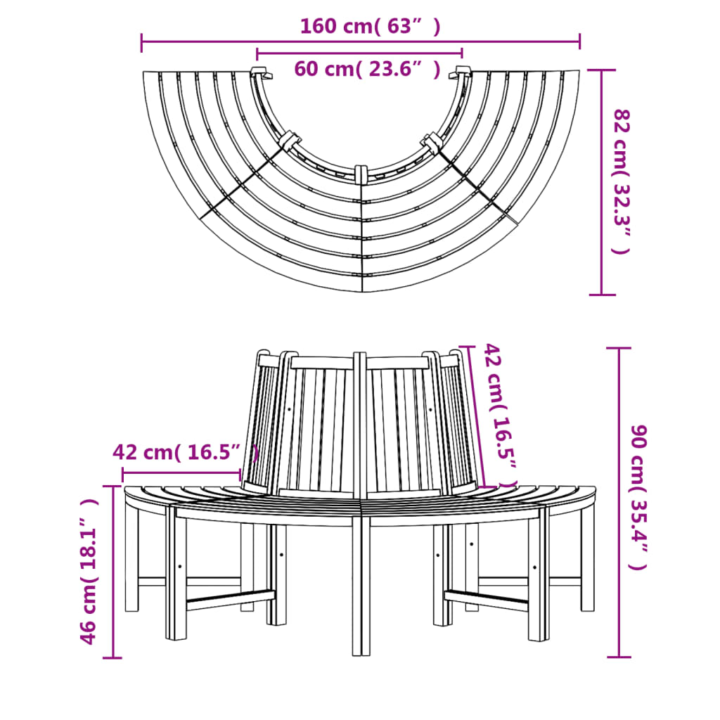 Tree Benches 2 pcs Half Round Ø160 cm Solid Wood Teak - OLBRIT