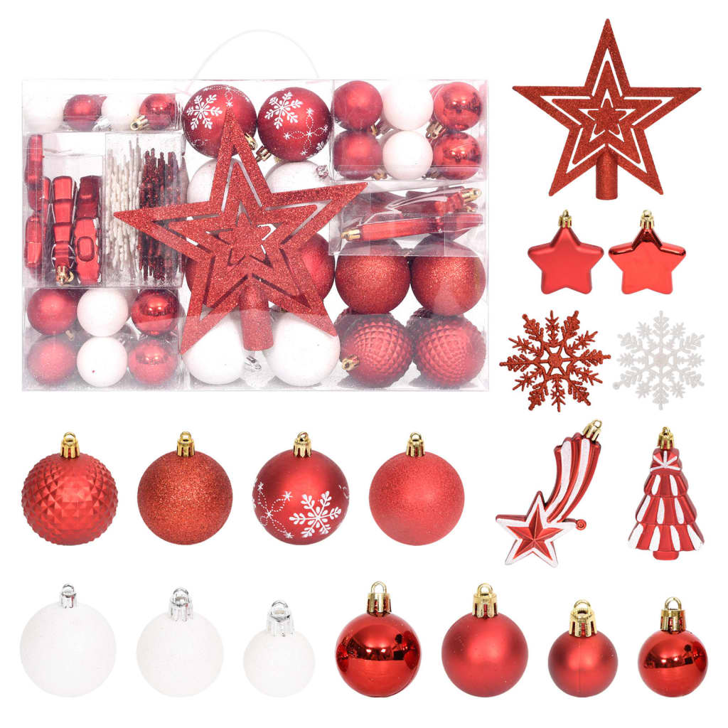 108 Piece Christmas Bauble Set Red and White - OLBRIT