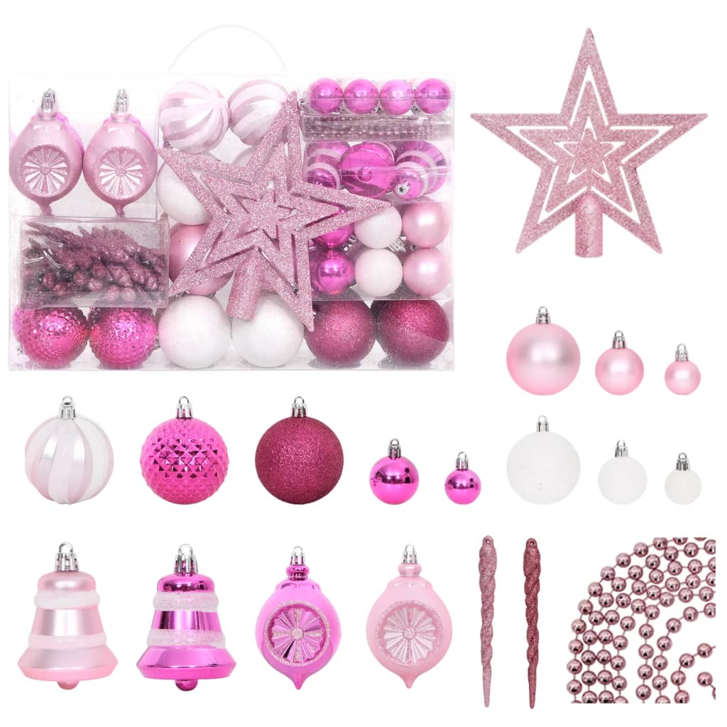 108 Piece Christmas Bauble Set White and Pink - OLBRIT