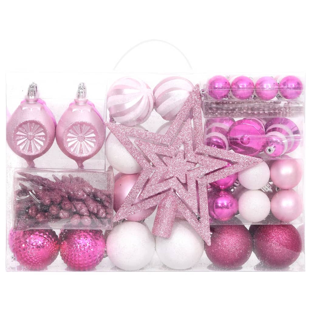 108 Piece Christmas Bauble Set White and Pink - OLBRIT