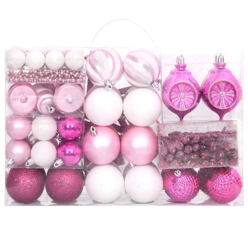 108 Piece Christmas Bauble Set White and Pink - OLBRIT