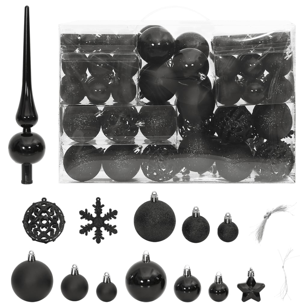 111 Piece Christmas Bauble Set Black Polystyrene - OLBRIT