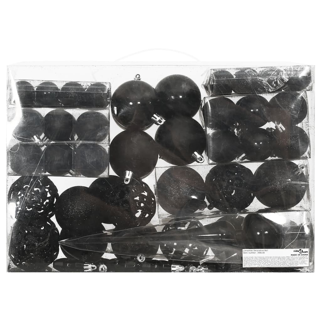 111 Piece Christmas Bauble Set Black Polystyrene - OLBRIT