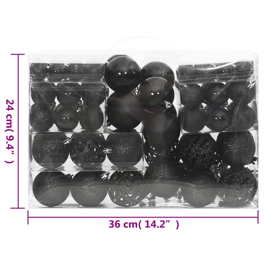 111 Piece Christmas Bauble Set Black Polystyrene - OLBRIT