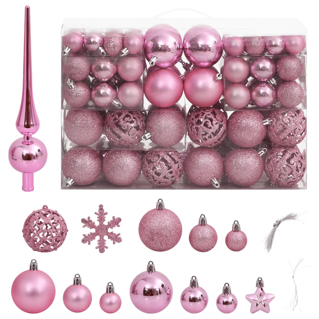 111 Piece Christmas Bauble Set Pink Polystyrene - OLBRIT