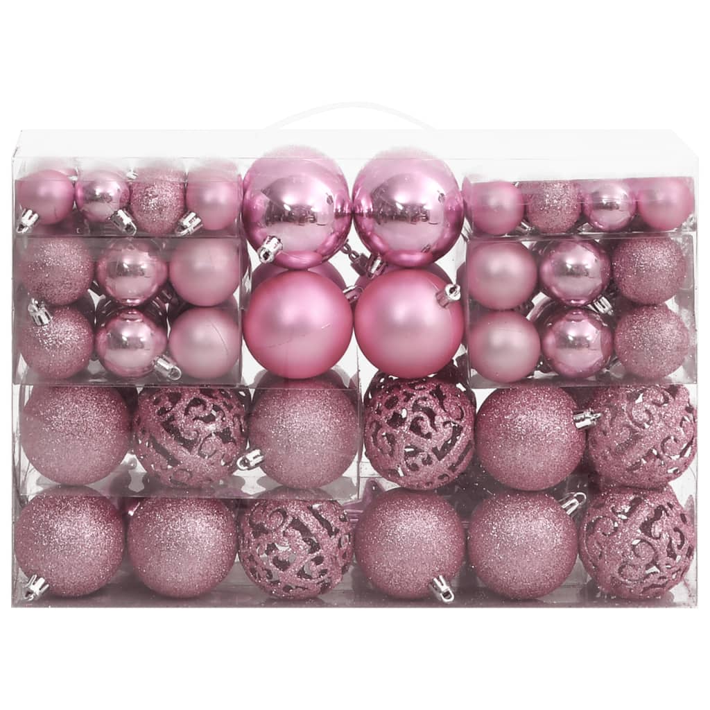 111 Piece Christmas Bauble Set Pink Polystyrene - OLBRIT