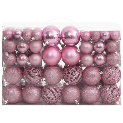 111 Piece Christmas Bauble Set Pink Polystyrene - OLBRIT