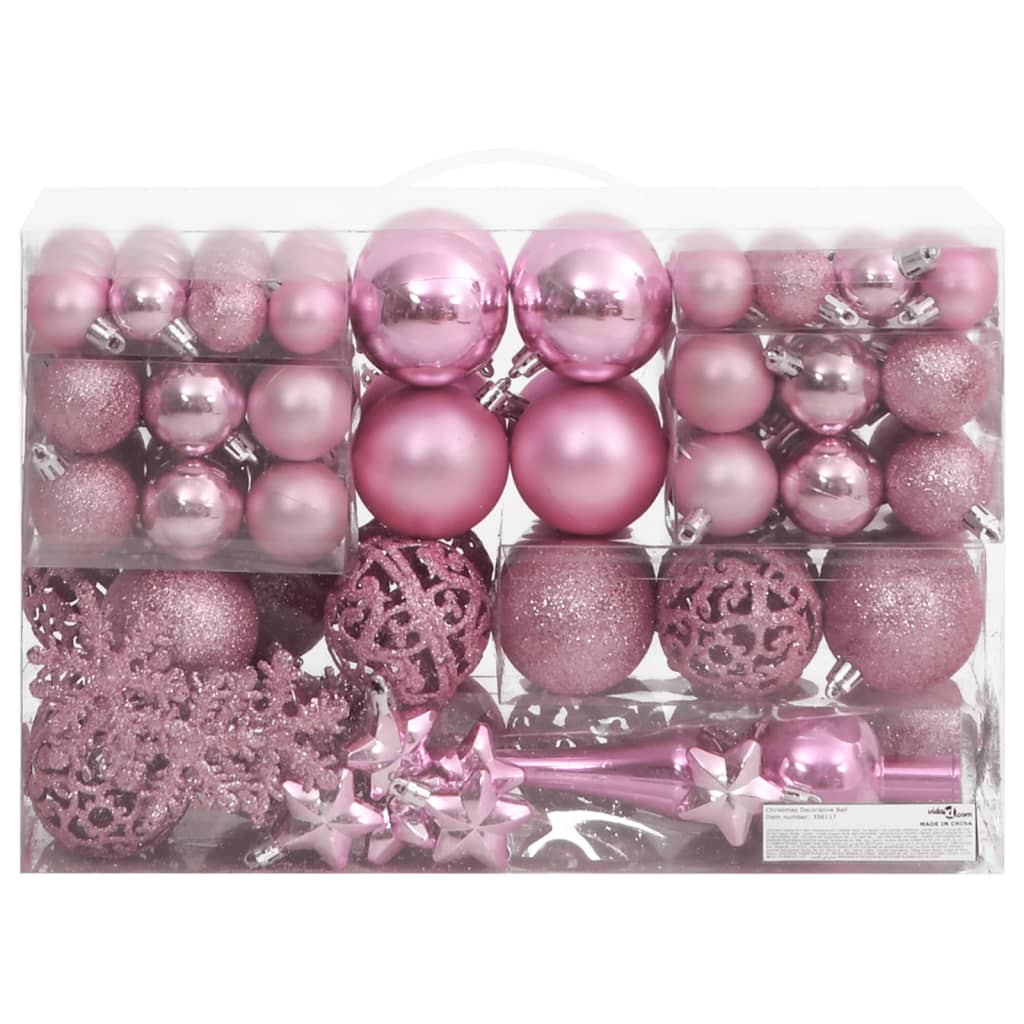 111 Piece Christmas Bauble Set Pink Polystyrene - OLBRIT