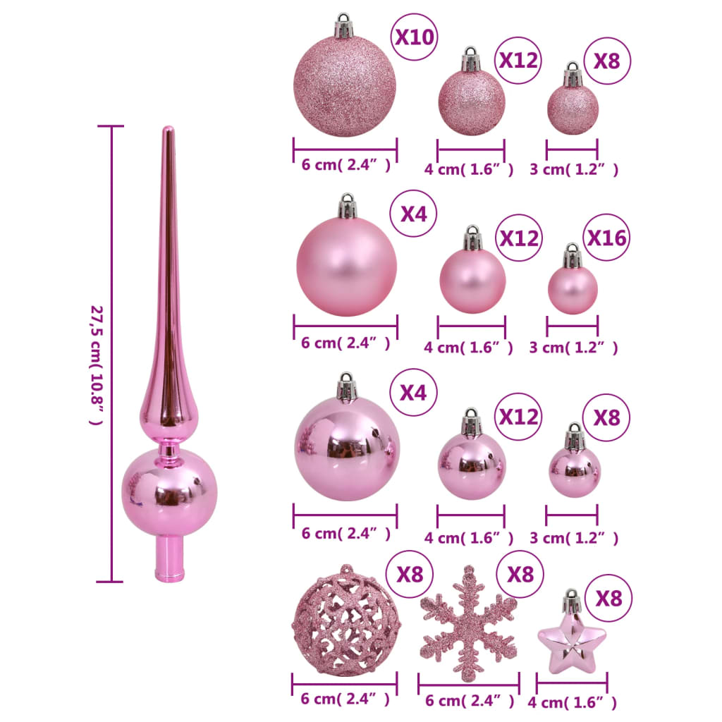 111 Piece Christmas Bauble Set Pink Polystyrene - OLBRIT