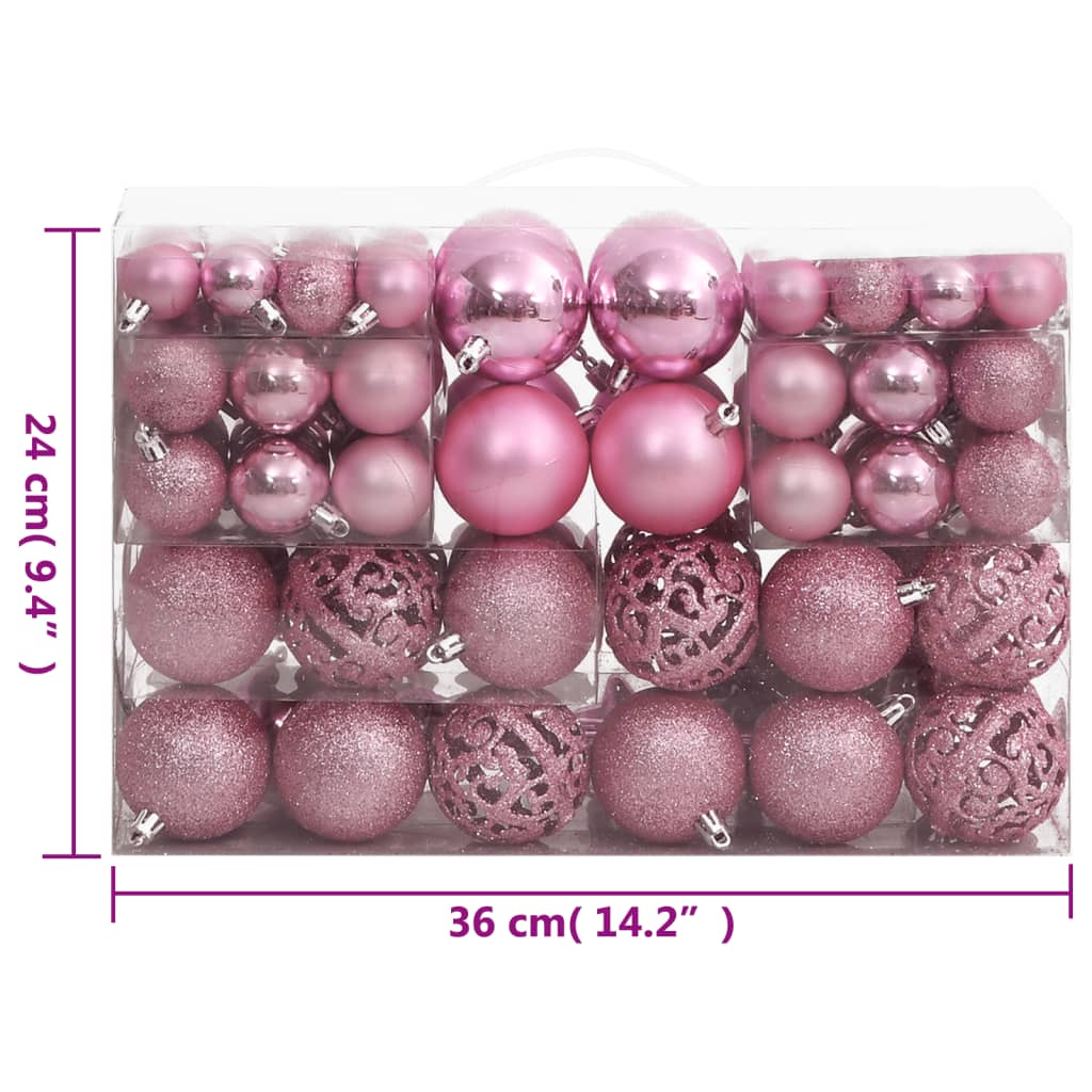 111 Piece Christmas Bauble Set Pink Polystyrene - OLBRIT