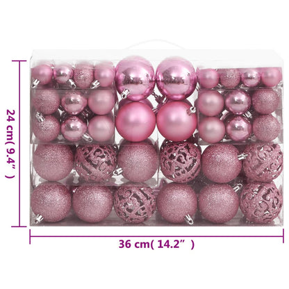 111 Piece Christmas Bauble Set Pink Polystyrene - OLBRIT