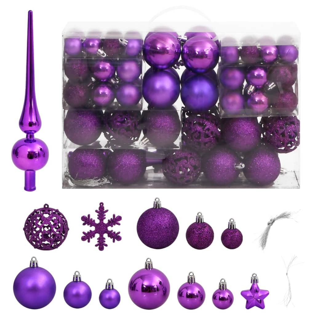 111 Piece Christmas Bauble Set Purple Polystyrene - OLBRIT