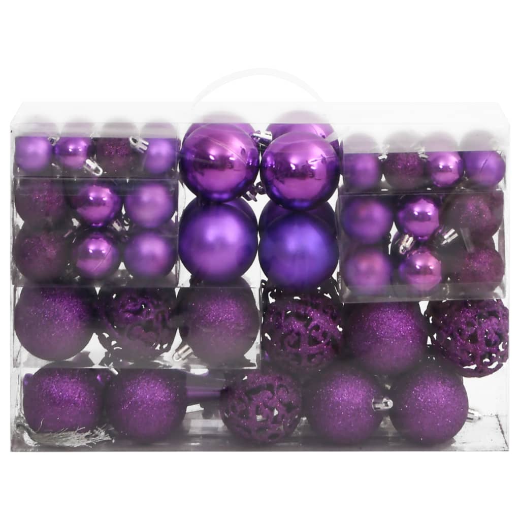 111 Piece Christmas Bauble Set Purple Polystyrene - OLBRIT