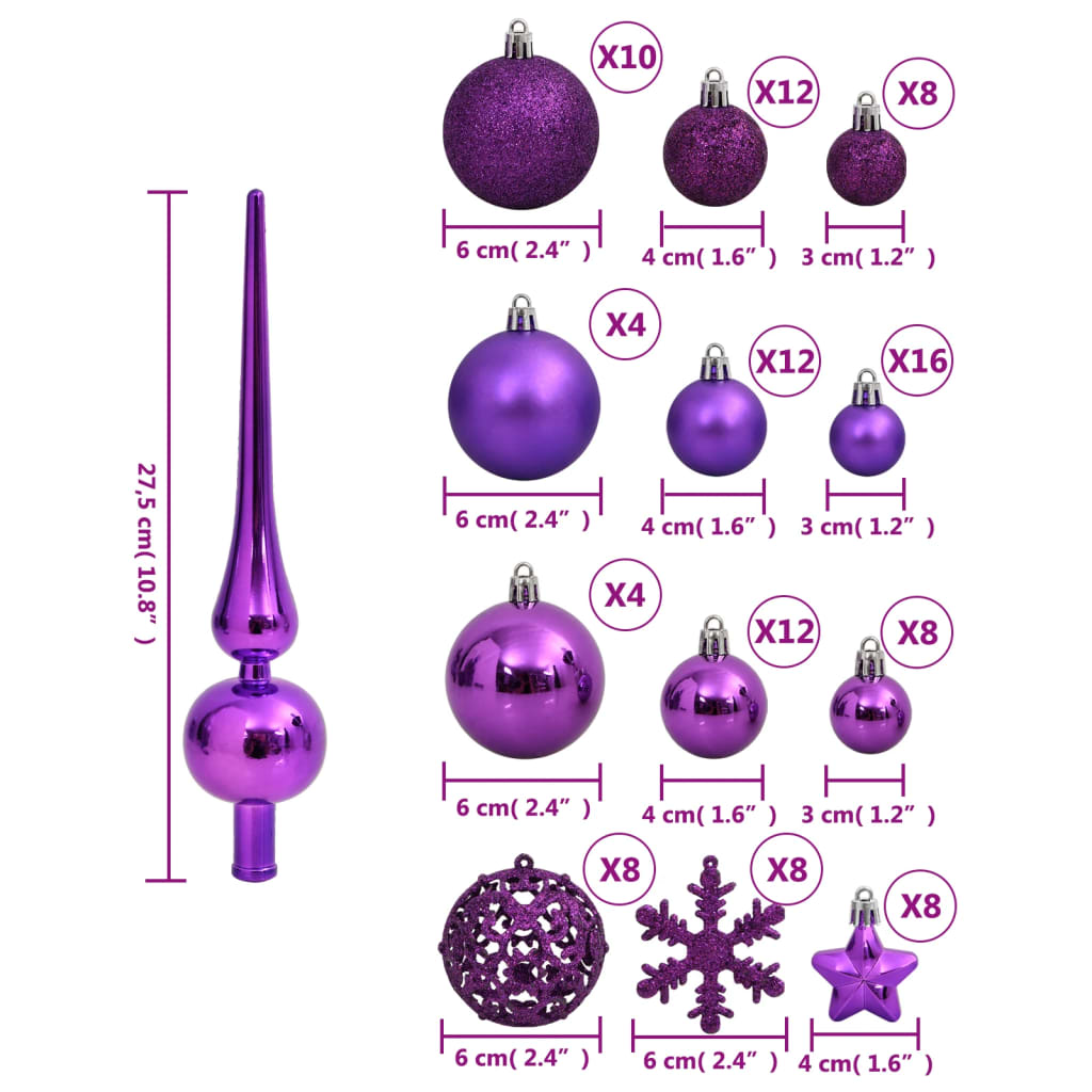 111 Piece Christmas Bauble Set Purple Polystyrene - OLBRIT
